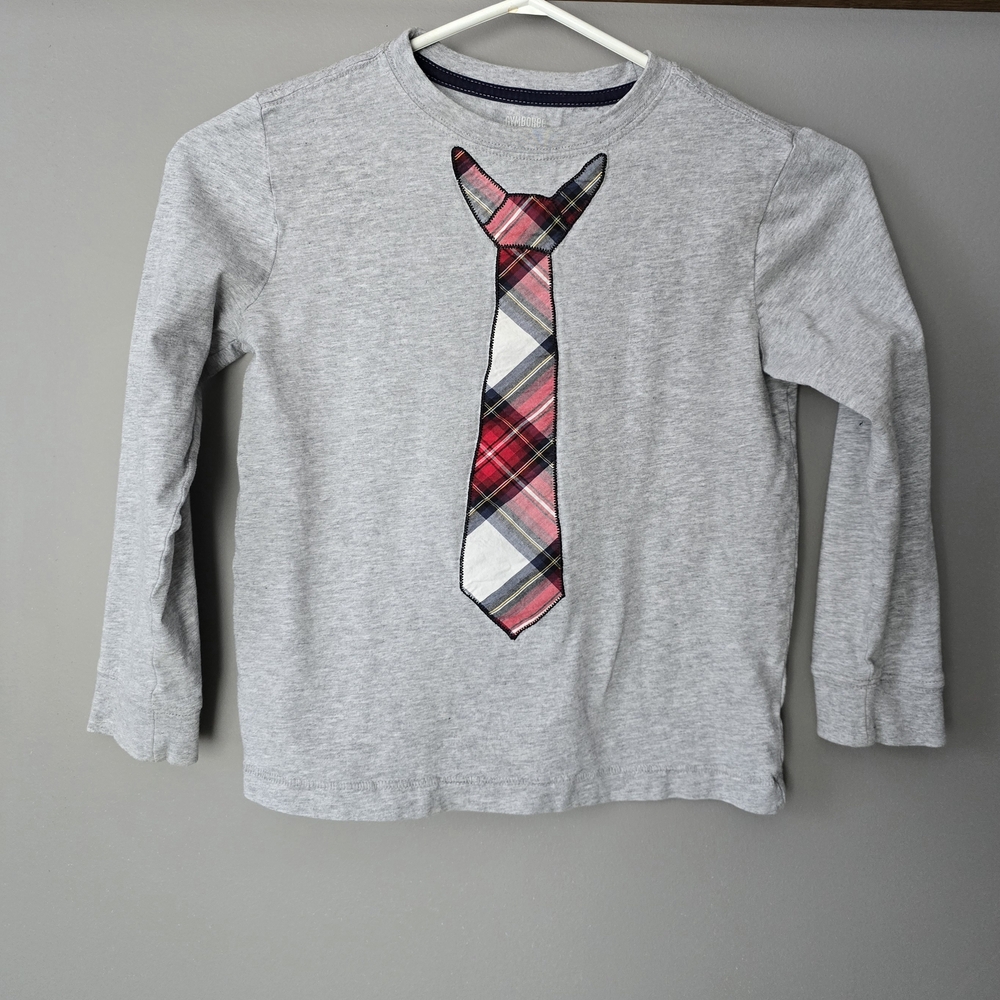Gymboree Gray Long-Sleeve Tee with Red Plaid Tie Applique